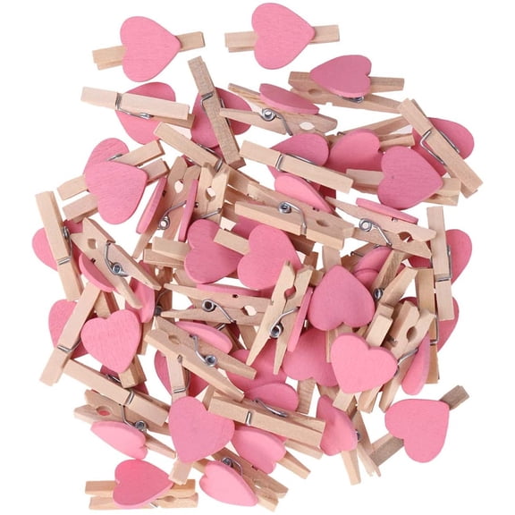 50pcs Mini Wooden Clips Clothespins Crafts Clips with Hearts for Wedding Party Valentines Day Decoration