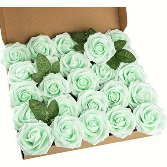 50pcs Mint Green Artificial Roses with Stems - Realistic Foam Flowers for DIY Wedding, Bridal, Youngsters Shower Decorations, Home & Office Table Arrangements, Bouquet Accessories