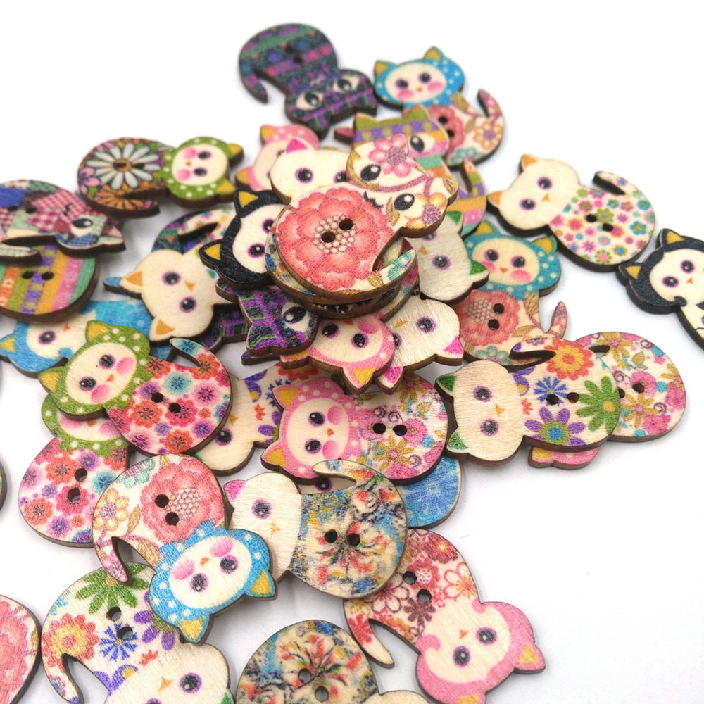 50pcs Mixed Cat 2 Holes Wooden Buttons Sewing Scrapbooking Crafts Just