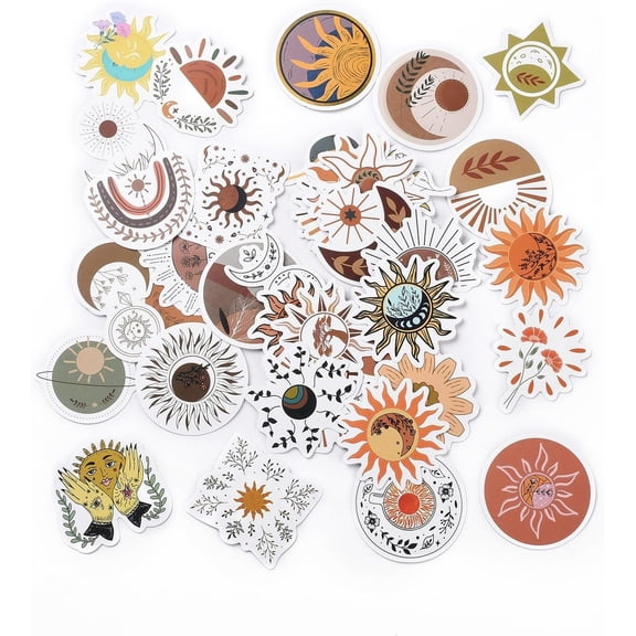 50pcs Mixed Color Cartoon Sun Plant Paper Stickers Set Adhesive Label Stickers for Water Bottles Laptop Luggage Cup Computer Mobile Phone Skateboard Guitar Stickers Tarot Theme Making DIY
