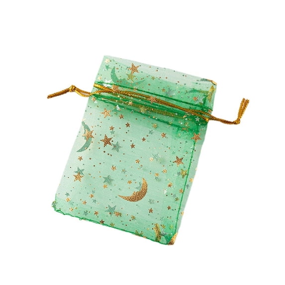 50pcs Mixed Color Moon Star Organza Bags Jewelry Candy Pouch Drawstring For Small Businesses Party Favors Packaging Supplies Green Gold 7X9cm