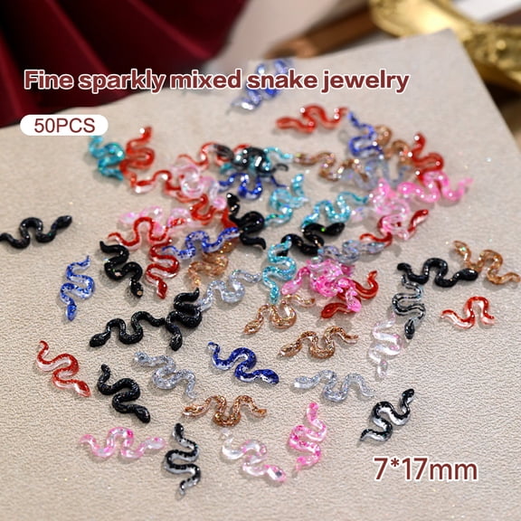 50pcs Mixed Nail Snake Decorations Ornament Flash Nail Charm Simulation Resin Accessories DIY Manicure Decorations
