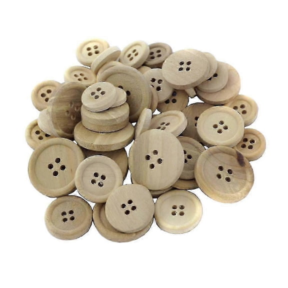 50pcs Mixed Size Natural 4 Holes Wooden Round Buttons For Sewing Crafting