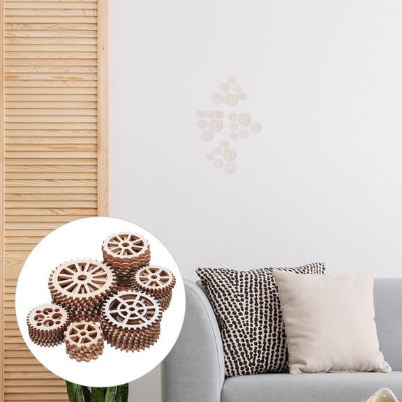 SEWCHICS 50pcs Living Room Decor Wood Gear Pendant Beige MDF for DIY Projects