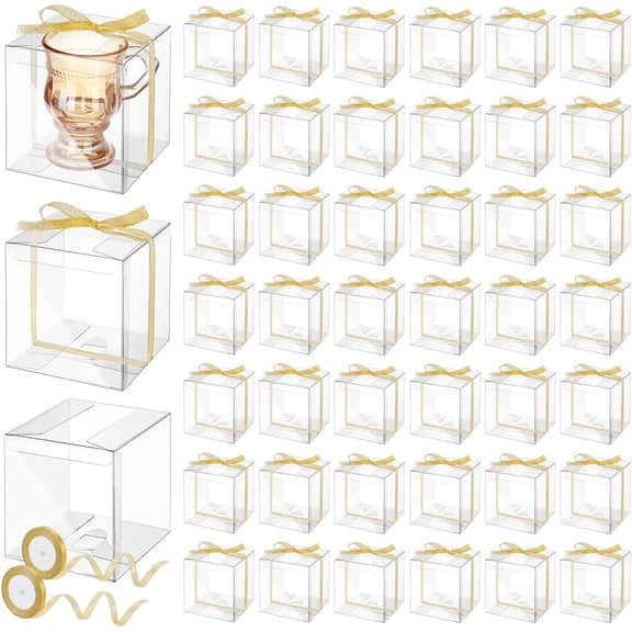50pcs Mug Boxes for Gifts 4x4x4 inch Clear Gift Boxes Tumblers Packaging Box Party Favor Box