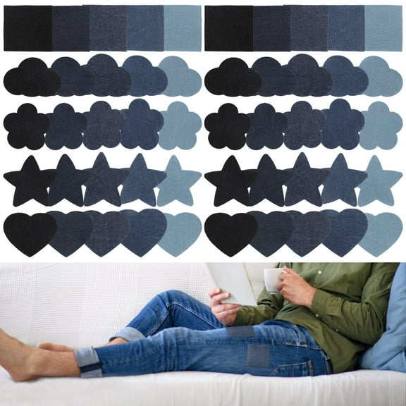 50pcs Multi-Shape Denim Repair Patches, TSV Iron-on Sewing Patches for Jeans, Jackets, Bags & DIY Craft