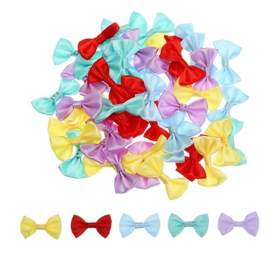Uxcell 50Pcs Multicolor Bow Ties 1.5"x1" Mini Bowknot for Crafting Little Satin Bow