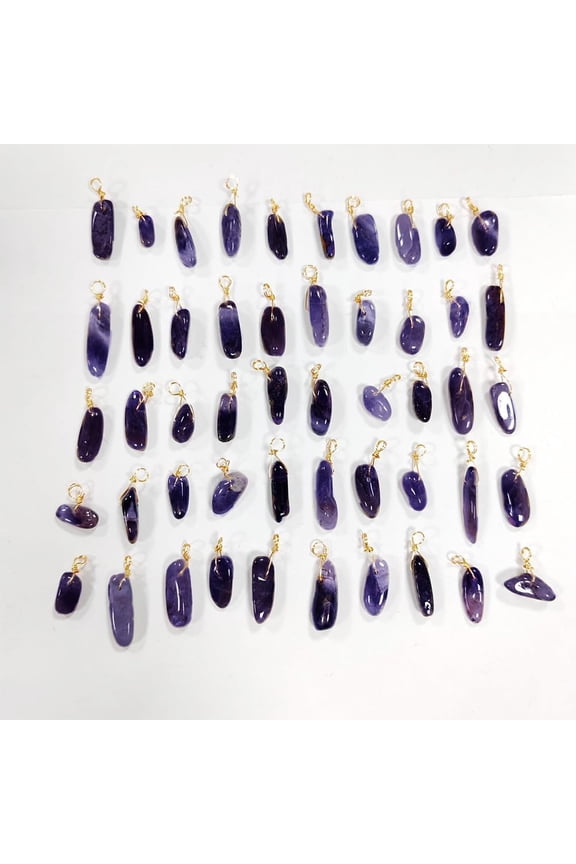 about 50pcs Natural Amethyst Pendants Irregular Purple Stones with Golden Tones Copper Wire Crystal Gemstones for Necklace Jewellery Making Craft Gift Hole:2.5~3.2mm