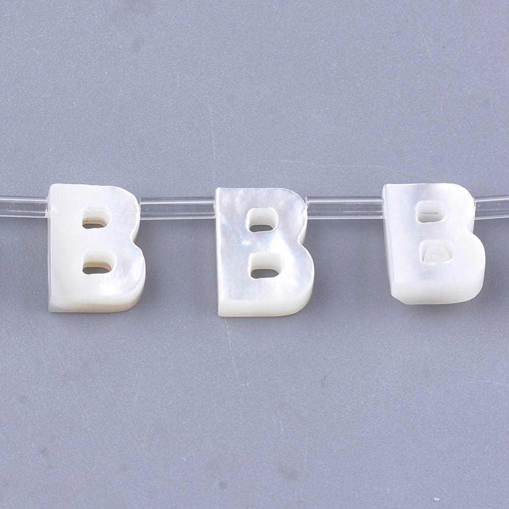 50pcs Natural Sea Shell Beads White Shell Mother of Pearl Shell Top Drilled Beads Letter.B 10x2.5~11.5x3mm Hole: 0.8mm DIY