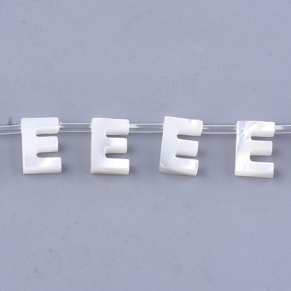 50pcs Natural Sea Shell Beads White Shell Mother of Pearl Shell Top Drilled Beads Letter.E 10x2.5~11.5x3mm Hole: 0.8mm