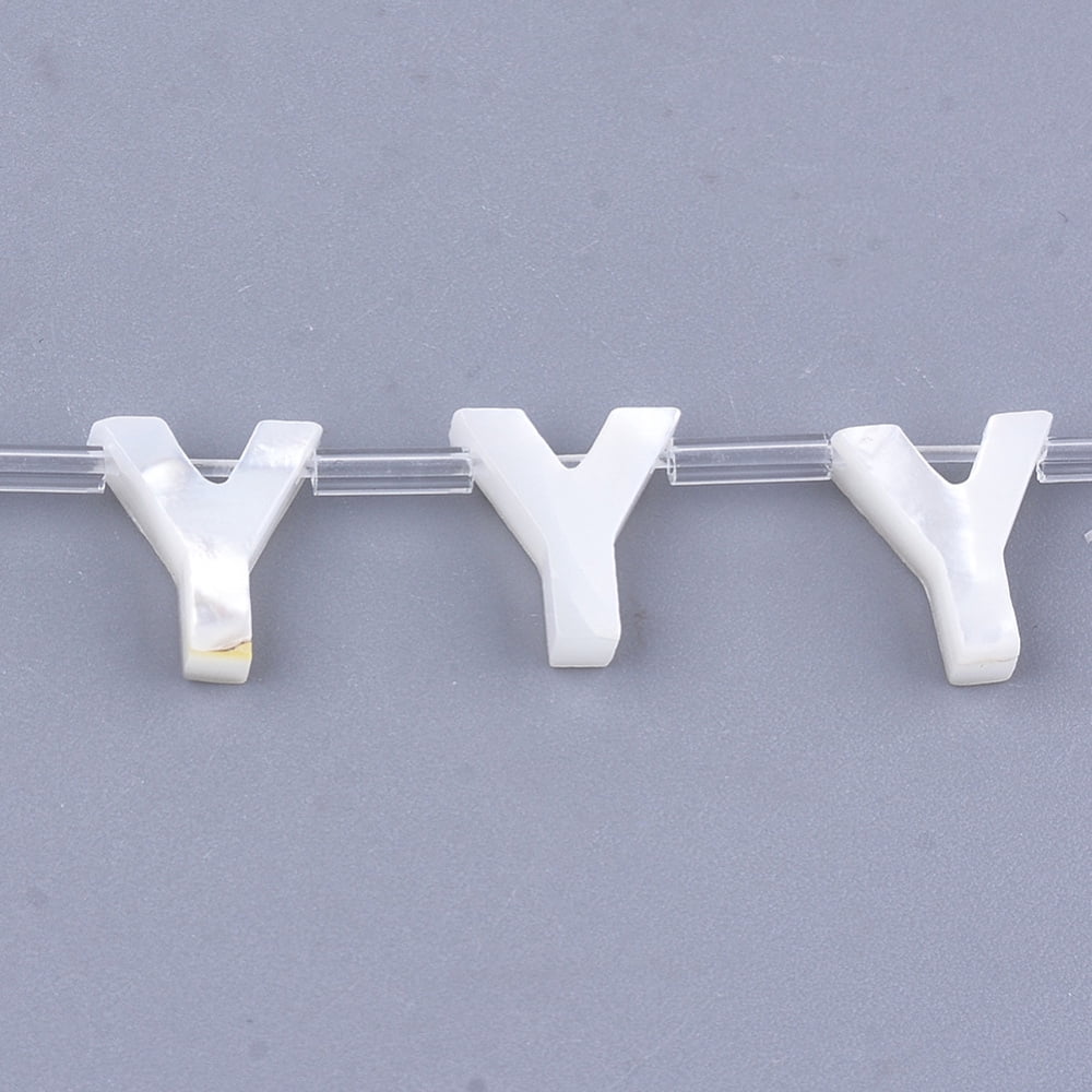 50pcs Natural Sea Shell Beads White Shell Mother of Pearl Shell Top Drilled Beads Letter.Y 10x2.5~11.5x3mm Hole: 0.8mm