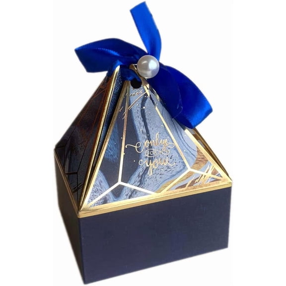 50pcs Navy Blue Gem Tower Birthday Wedding Party Favor Boxe with Ribbon Bead Gift Bags Chocolate Candy and Packaging Gift Boxes Bridal Shower Baby Shower