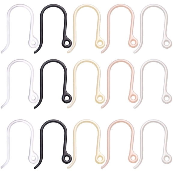 50pcs Non-Allergenic Plastic Earring Hooks Safety Ear Wire Hooks Earring Findings for DIY Jewelry Making, 13x9mm, Golden, Silver, Black, Pink, Clear(Small)