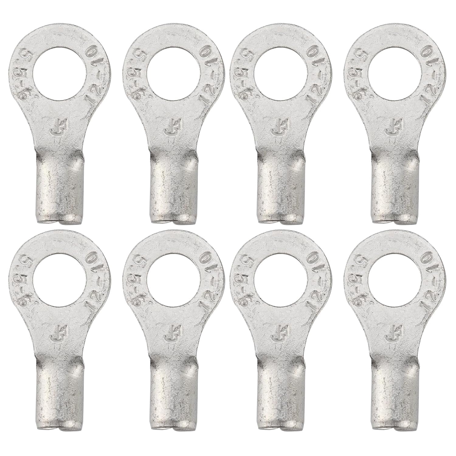 50pcs Non-Insulated Ring Terminal, 12-10 Wire Crimp Connector, 1/4 Inch Rod Type Red Copper Crimp Terminals