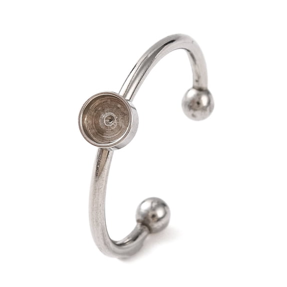 50pcs Non-304 Stainless Steel Open Cuff Ring Components Plain Pad Ring Settings Round Stainless Steel color Tray: 4mm Adjustable