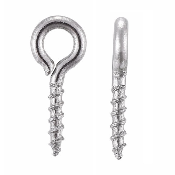 50pcs Non-Tarnish 304 Stainless Steel Screw Eye Pin Peg Bails For Half Drilled Beads Stainless Steel color 10x4x1mm Hole: 2mm