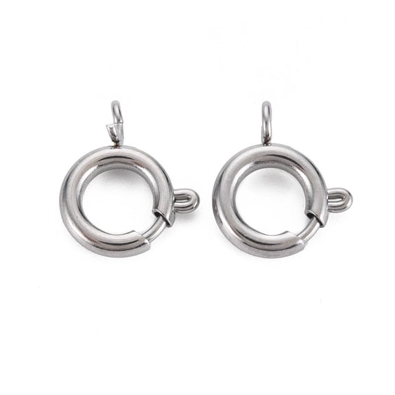 50pcs Non-Tarnish 304 Stainless Steel Spring Ring Clasps Ring Stainless Steel color 14x12x4mm Hole: 2mm