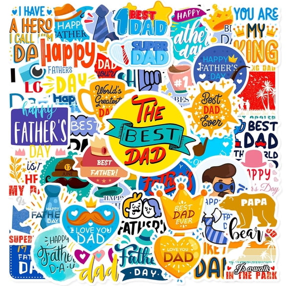50pcs Nordic Vibrant Waterproof UV-Resistant Father's Day Slogan Phone Stickers, Aesthetic Personalized Envelope Seal Labels for DIY Greeting Cards, Scrapbooking Gifts from Kids to Dads