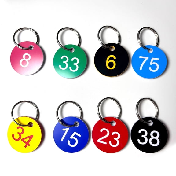 50pcs Numbered Key Tags with Metal , Plastic Round Number Labels 1-50 for Luggage, Suitcase, ID, Cruise, Airline, Office & Home Use