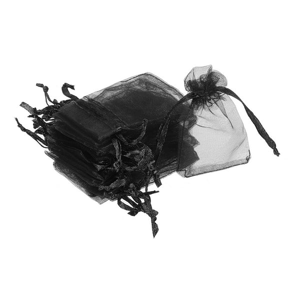 50pcs Organza Bags 2x3 Inch Drawstring Favor Pouches Sheer Mesh Bag for Gift Jewelry Wedding Party Black