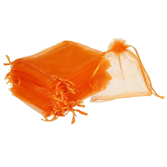 50pcs Organza Bags 4x5 Inch Drawstring Favor Pouches Sheer Mesh Bag for Gift Jewelry Wedding Party Orange