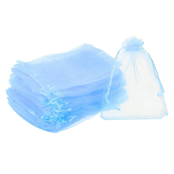 50pcs Organza Bags 4x6 Inch Drawstring Favor Pouches Sheer Mesh Bag for Gift Jewelry Wedding Party Sky Blue