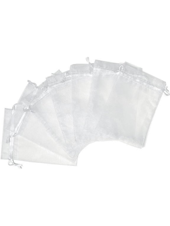 50pcs Organza Bags White, Small Gift Bags - Mesh Organza Jewellery Favour Drawstring Bags Wedding Bags Candy Mesh Pouches Anniversary Confetti Bags(10 x 15cm) for Small Gift, Wedding Favours