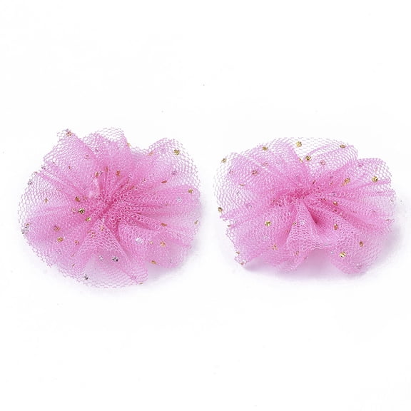 50pcs Organza Fabric Flowers with Foil for Headbands Flower Accessories Wedding Hair Accessories for Women Hot Pink 42x5mm