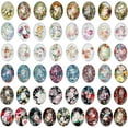 thumbnail image 1 of 50pcs Oval Glass Cabochons 25x18mm Flower Printed Glass Cabochons Vintage Mixed Color Mosaic Tile for Craft Photo Pendant Earring Necklace Keychain Jewelry Making, 1 of 9