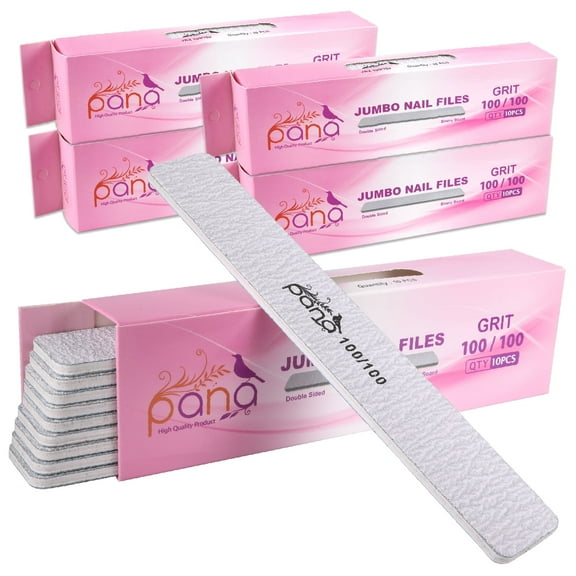 50pcs - PANA Jumbo Double-Sided Emery Nail File for Manicure, Pedicure, Natural, and Acrylic Nails - Zebra (Grit 100/100)