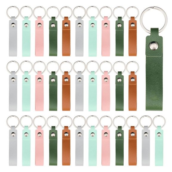 50pcs PU Leather Key Fob Kit, Keychain Blanks with Rives and Key Rings, Rectangle Leather Key Chain Bulk for DIY Craft