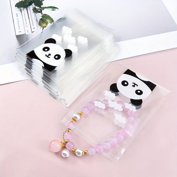 50pcs Panda Pattern Self-Adhesive OPP Bags - Eco-Friendly Clear Treat Bags for Snacks Party Favors Gift Packaging 2.76x3.94 Inches with Ties