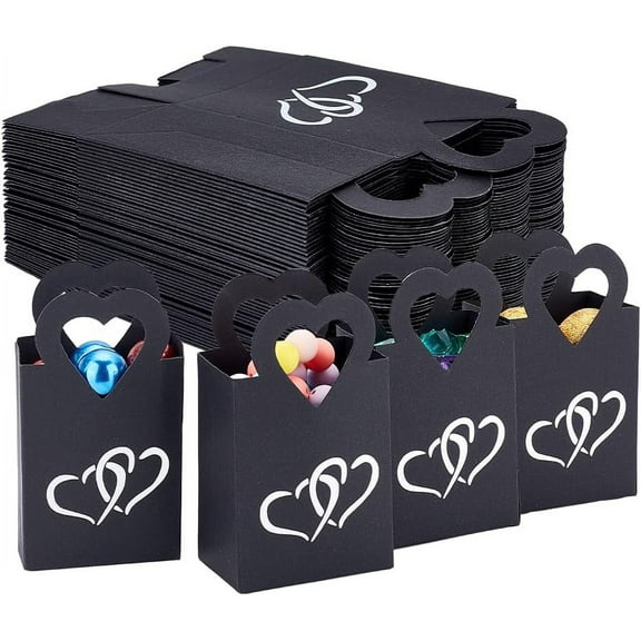 50pcs Party Favor Boxes Black Gift Box Kraft Paper Box Sweet Treat Boxes Love Heart Small Party Favor Box for Thanksgiving Wedding Party Gift Candy Baptism Small Business 2.3x1.5x4.1inch for diy