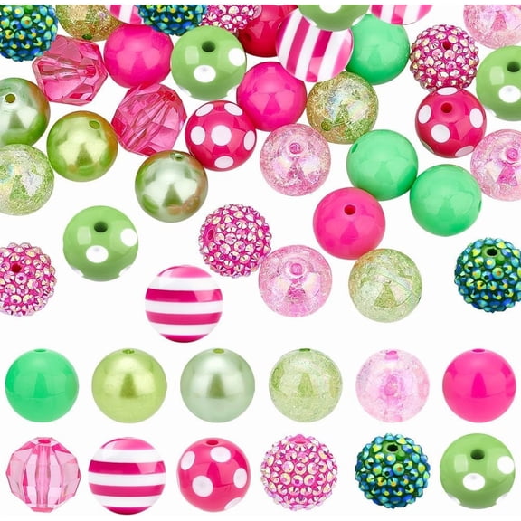 50pcs Pen Beads 20mm Chunk 12 Styles Bubblegum Acrylic Large Striped Pearl Loose for Wedding Garland Mother Jewelry Bracelet Pen Bag Chain Making