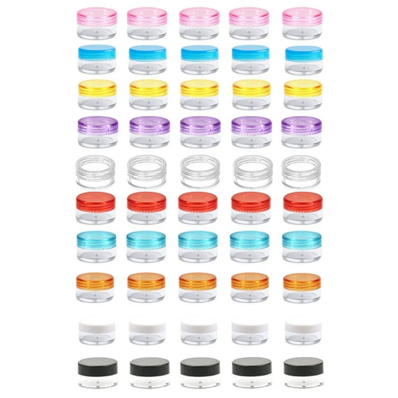 50pcs Pieces 3g Empty Clear Plastic Sample Containers with Lids Cosmetic Jars (Mix 3g)