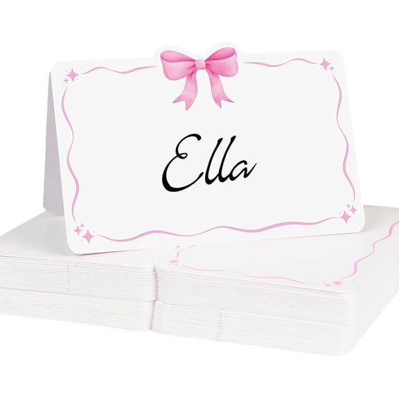 50pcs Pink Bow Name Place Cards for Table Setting Tent Cards for Girl Coquette Birthday Baby Shower Bachelorette Party Bridal Shower Wedding (Pink)