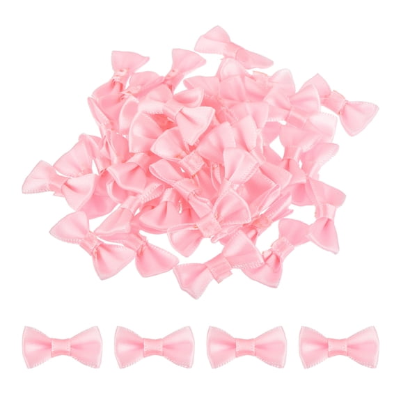 50pcs Pink Bow Ties 1.2" x 0.6" Mini Bowknot for Crafting Little Satin Bows Bulk for DIY Sewing