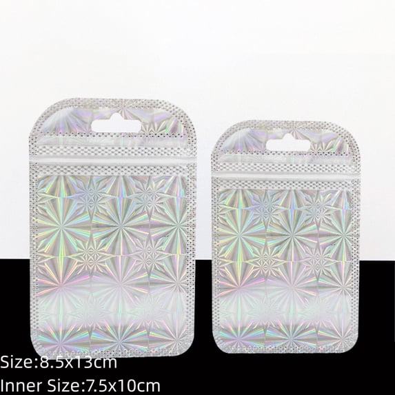 50pcs Pink Laser Ziplock Bag Holographic Self-Sealing Pouch For Earring Display Jewelry Gift Packaging Small Business Supplies Silver 8.5x13cm