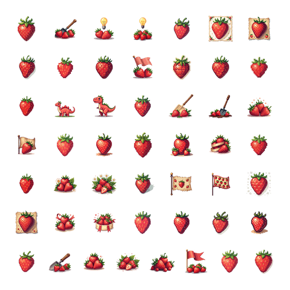 50pcs Pixel Style Strawberry Stickers Fruit Stationery Kids Cartoon Decals Water Bottle Laptop Phone Tablet Guitar Bicycle Stickers Set