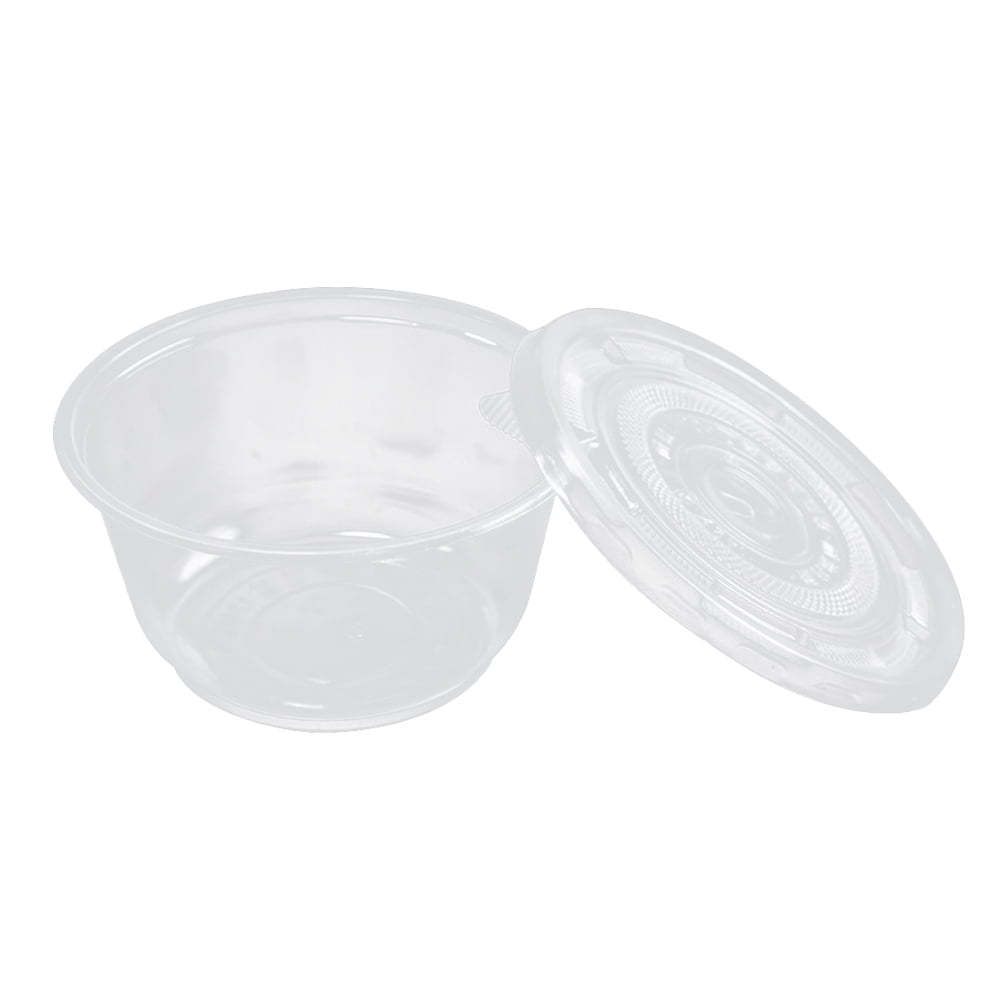 50pcs Plastic Bowl with Lid Disposable Round Transparent Cold Shaved