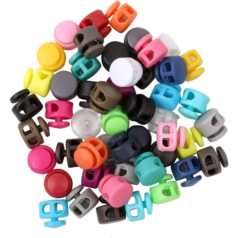 50pcs Plastic Cord Locks Double Hole End Spring Toggles for Bags, Paracord,  Jackets, Luggage Mixed Color One Size 