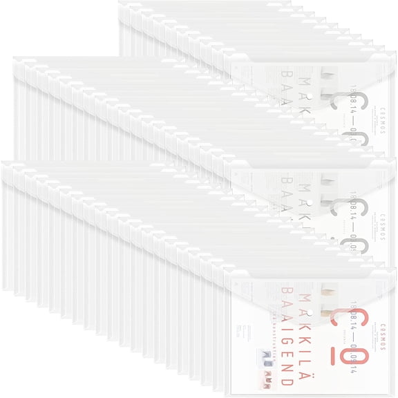 50pcs Plastic Envelopes with Button Snap Closure, Clear Poly Folders for Documents, Waterproof File Folder, Letter Size, A4 School and Office Supplies