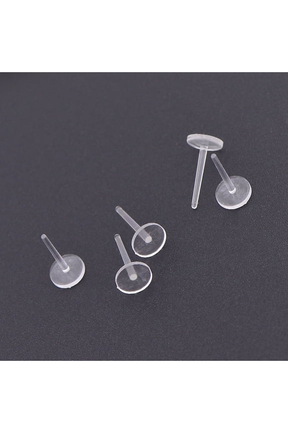 50pcs Plastic Flat Round Stud Earring Findings Clear 6mm pin: 1mm