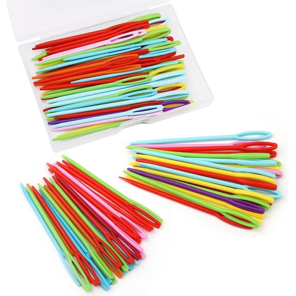 50pcs Plastic Sewing Needles, Large Eye Plastic Thread Needles for Kids, Threading and Embroidery Craft