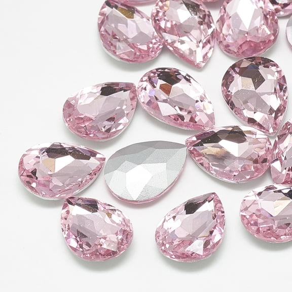 50pcs Pointed Back Glass Rhinestone Cabochons Back Plated Faceted teardrop Light Rose 10x7x4mm