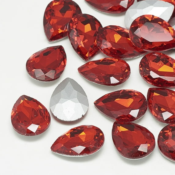 50pcs Pointed Back Glass Rhinestone Cabochons Back Plated Faceted teardrop Light Siam 14x10x4.5mm
