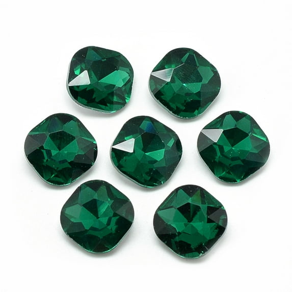 50pcs Pointed Back Glass Rhinestone Cabochons Faceted Back Square Sea Green 10x10x4.5mm