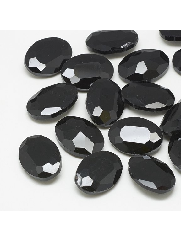 50pcs Pointed Back Glass Rhinestone Cabochons Faceted Oval Jet 8x6x3mm