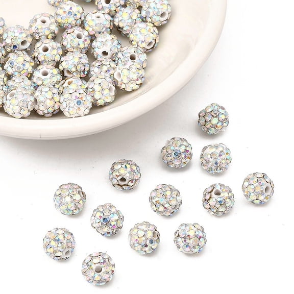 50pcs Polymer Clay Rhinestone Beads Pave Disco Ball Beads Grade A AB PP9(1.5.-1.6mm) 6mm Hole: 1.2mm