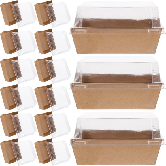 50pcs Portable Food Boxes Leak-proof Paper Boxes Cake Bread Packing Salad Case With Clear Lid